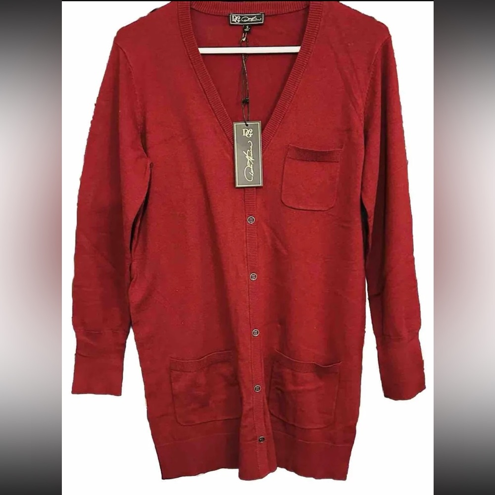 “DG2” Diane Gilman-Burnt Red- Long Sleeve-Button Up-Cardigan- Woman’s Small- NWT